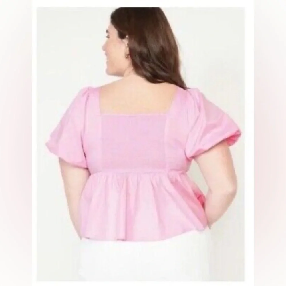 Old Navy Milkmaid Babydoll Puff Sleeve Womens Pink Top Plus Pink Everyday Casual